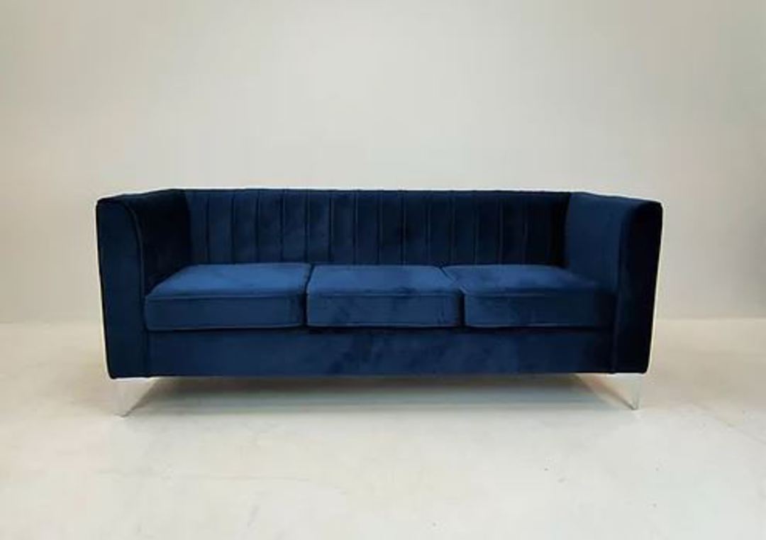 Sapphire Blue Velvet Sofa Couch image 0